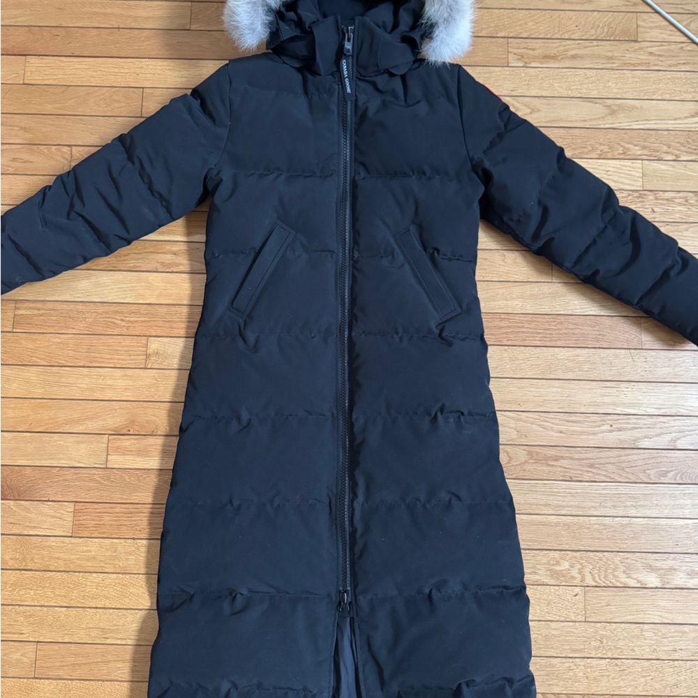 Canada Goose Long Black Parka with Red Logo - Picture 3 of 16
